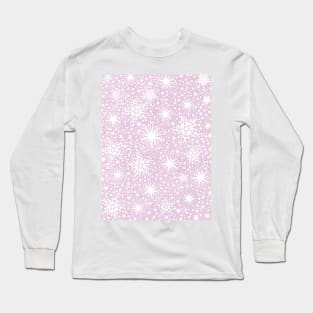 Sparkle Snowflake Pattern Design in Pastel Pink Background Long Sleeve T-Shirt